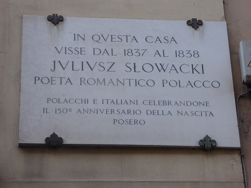 Florencja - tablica upamiętniająca Juliusza Słowackiego