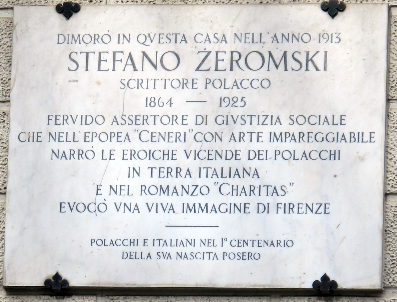 Florencja - tablica upamiętniająca Stefana Żeromskiego