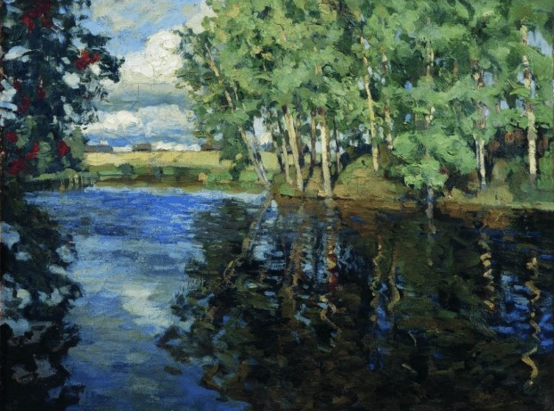 „Rzeka”, 1904, olej, płótno, 62 x 80 cm, sygn. l. d.: S. Żukowskij 1904, (cyrylica), Narodowe Muzeum Sztuk w Odess ie, nr inw. Ż - 500, Odessa, Ukraina.