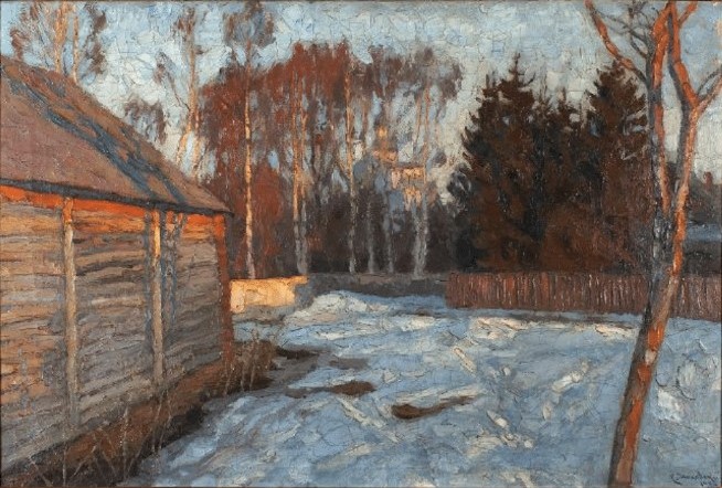 „Wieczór wiosenny”, 1904, olej, płótno, 87 x 143,5 cm, sygn. p. d.: S. Żukowskij (cyrylica), Narodowe Muzeum Sztuki w Odessie, nr inw. Ż - 497, Odessa, Ukraina.