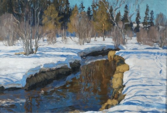 „Zima”, 1910, olej, płótno, 45 x 67 cm, sygn. p. d. : S. Żukowskij 1910 (cyrylica), Narodowe Muzeum Sztuki w Odessie, nr inw. Ż - 496, Odessa, Ukraina.