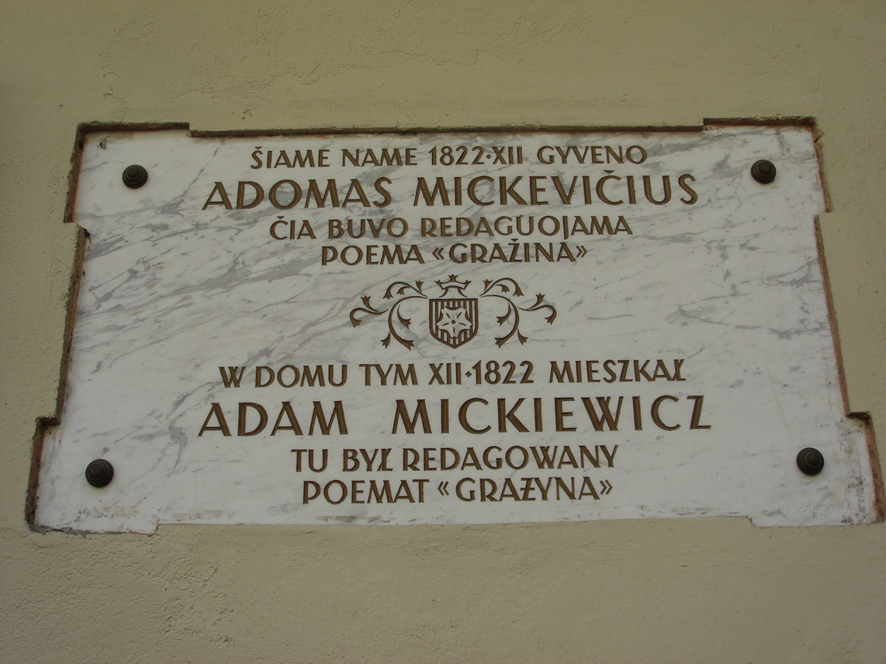Włochy - tablica upamiętniająca Adama Mickiewicza w Rzymie
