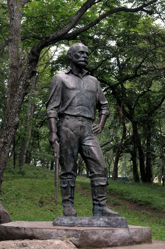 Monument to Mikhail Yankovsky, 1991, bronze, designed by Oleg Kulesh, Yankovsky Peninsula, Russia