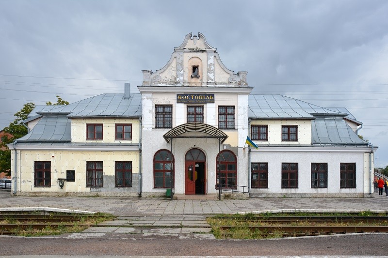 Railway station in Kostopol, c. 1925, designed by the Design Office of the District State Railway Directorate in Radom, Konstopol, Ukraine