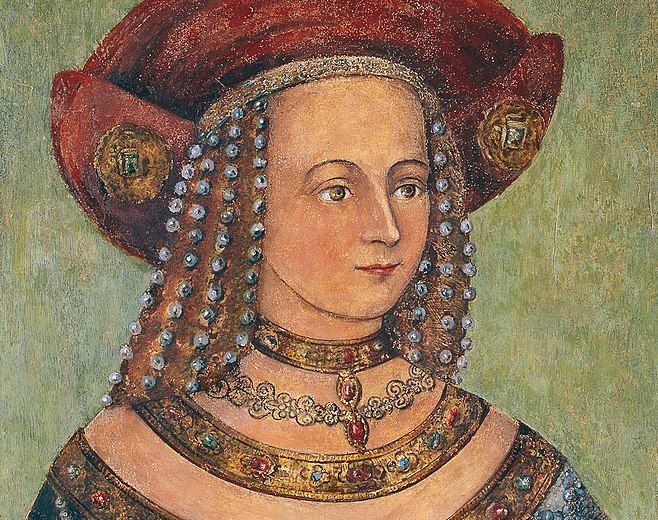 "Portrait of Jadwiga Jagiellonka" (fragment), before 1502, oil on board, Landshut