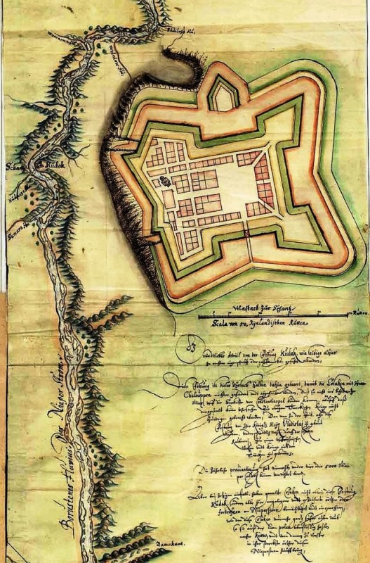 J. Pleitner, plan of Kudak fort with description, ca. 1635