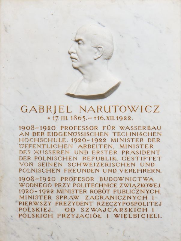Hans Gisler, plaque in memory of Gabriel Narutowicz, 1932, Federal Polytechnic Zurich, Switzerland