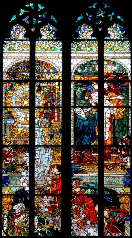 Eucharist, stained glass windows in the Collegiate Church of St. Nicholas, 1895-1936, designed by Józef Mehoffer, executed by V. Kirsch, K. Fleckner, glass, lead, Freiburg, Switzerland