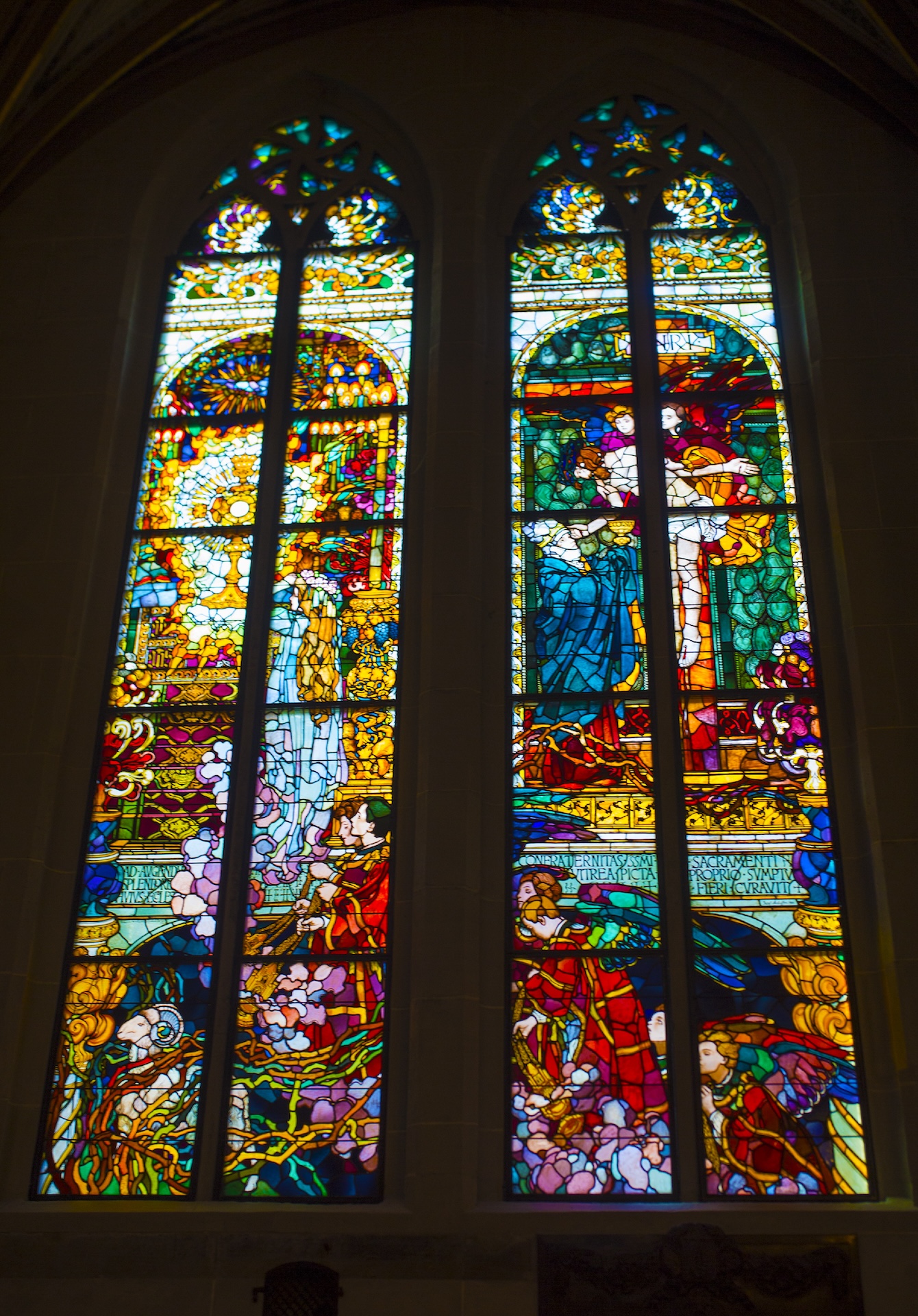 Joseph Mehoffer's stained glass window "The Blessed Sacrament" in Freiburg Cathedral, Switzerland