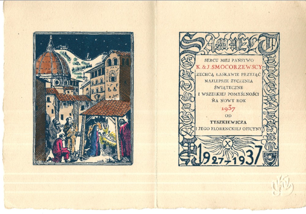 Kartka z życzeniami od Tyszkiewicza, 1937, ze zbiorów Pana W. Kochlewskiego