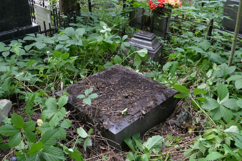 Tombstone of Stanisław Kulesza. Tombstone in the state of destruction, fragmented structure, not preserved finial, Bajkowa cemetery in Kiev, state of 2021