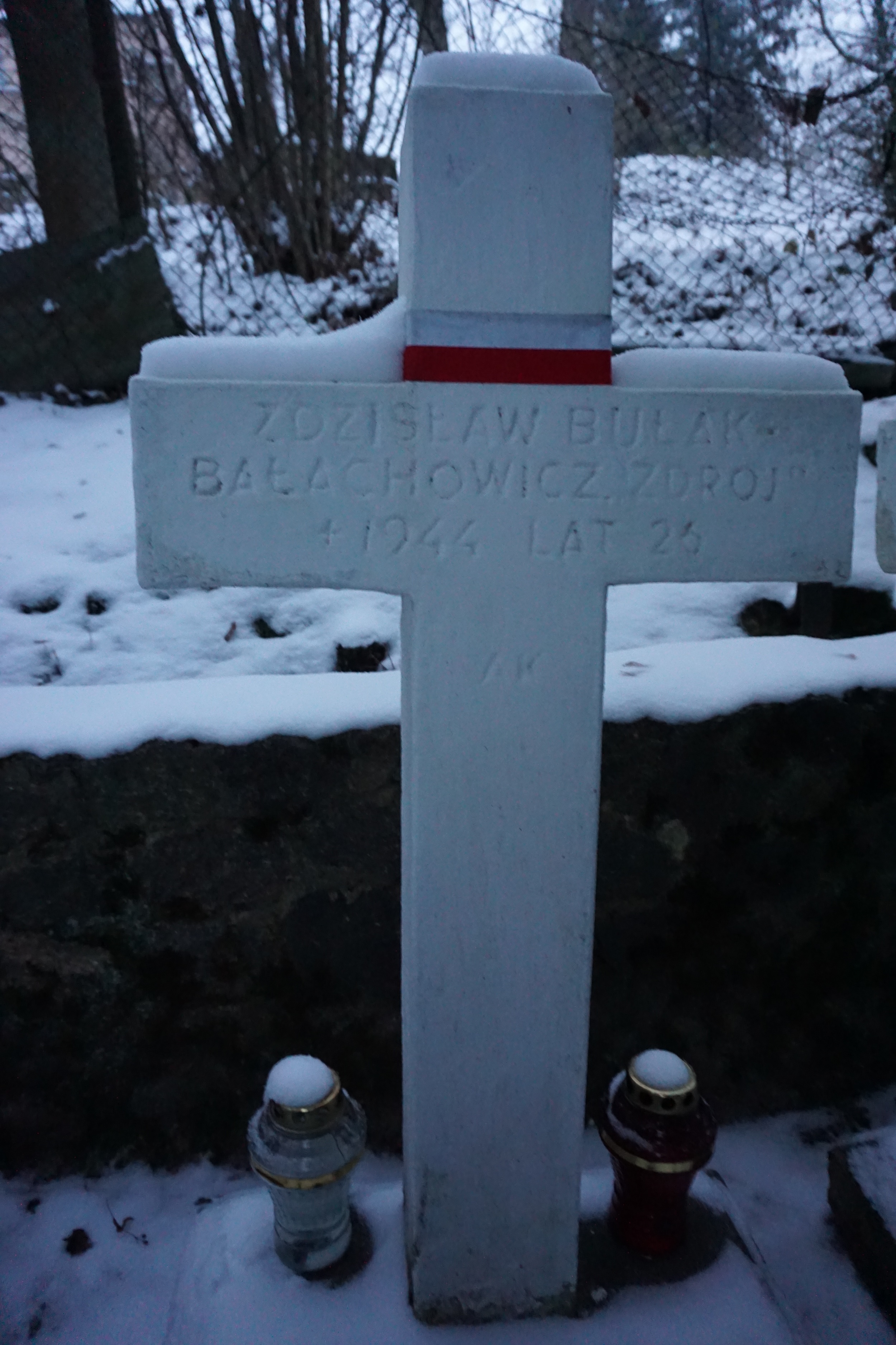 Tombstone of Zdzislaw Bulak in the quarters of the Home Army soldiers killed during the Operation "Ostra Brama".