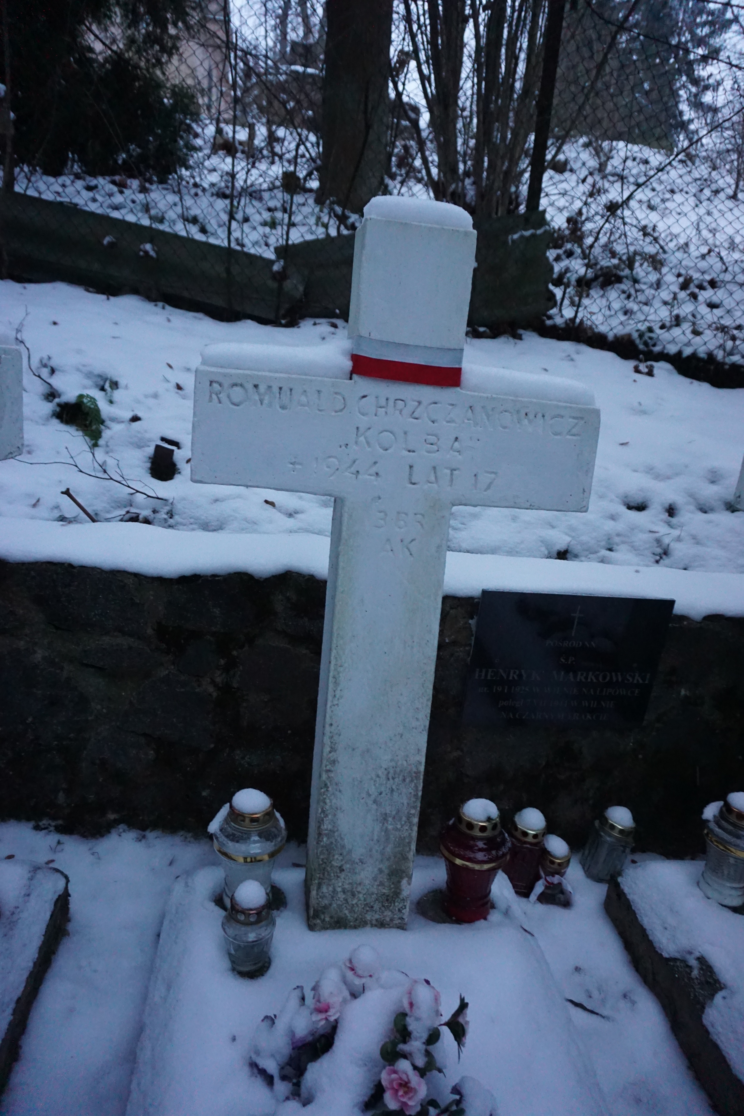 Tombstone of Romuald Chrzczanowicz in the quarters of the Home Army soldiers killed during the Operation "Ostra Brama".