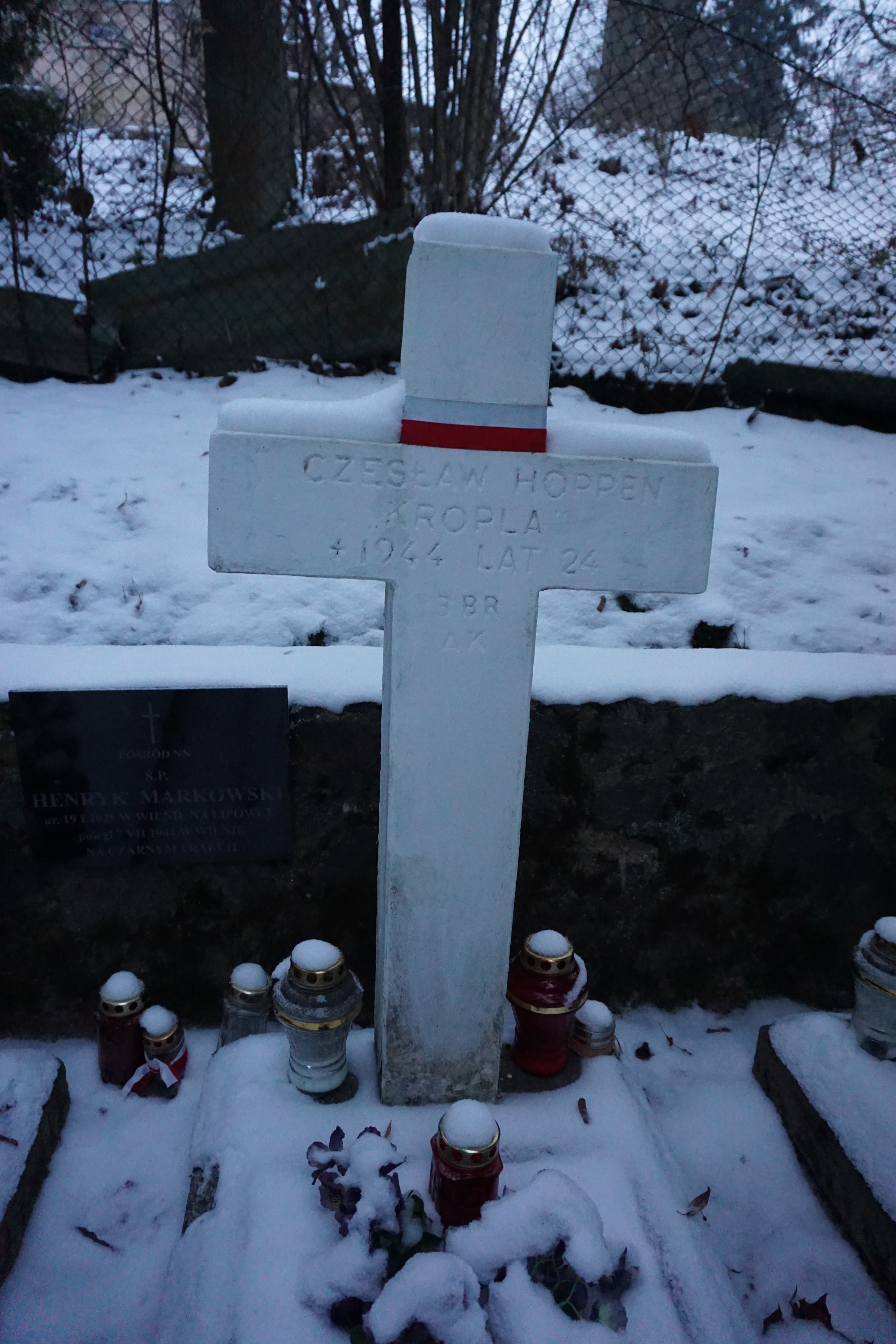 Tombstone of Czesław Hoppen in the quarters of the Home Army soldiers killed during the Operation "Ostra Brama".