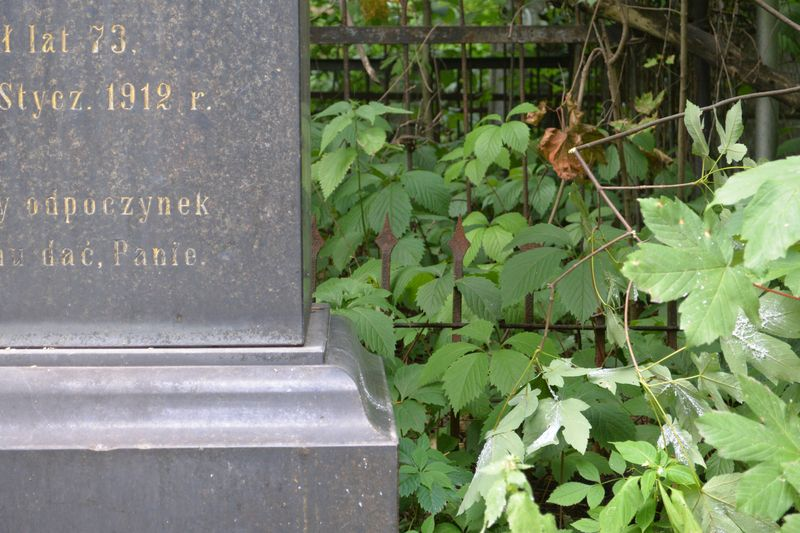 Detal z nagrobka Dionizego Hołubowicza, cmentarz Bajkowa w Kijowie, stan z 2021.