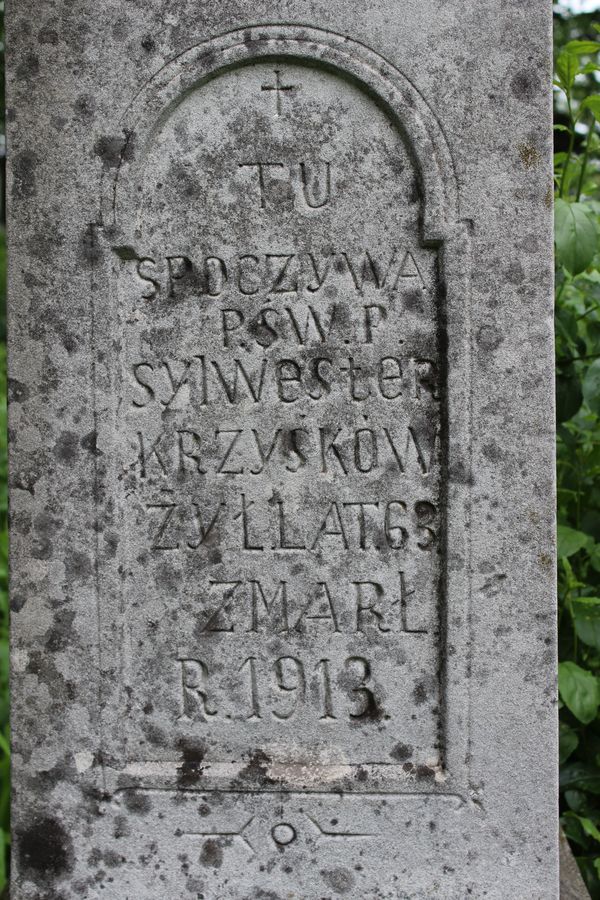 Inskrypcja z nagrobka Sylwestera Krzyśkowa, cmentarz w Czystyłowie