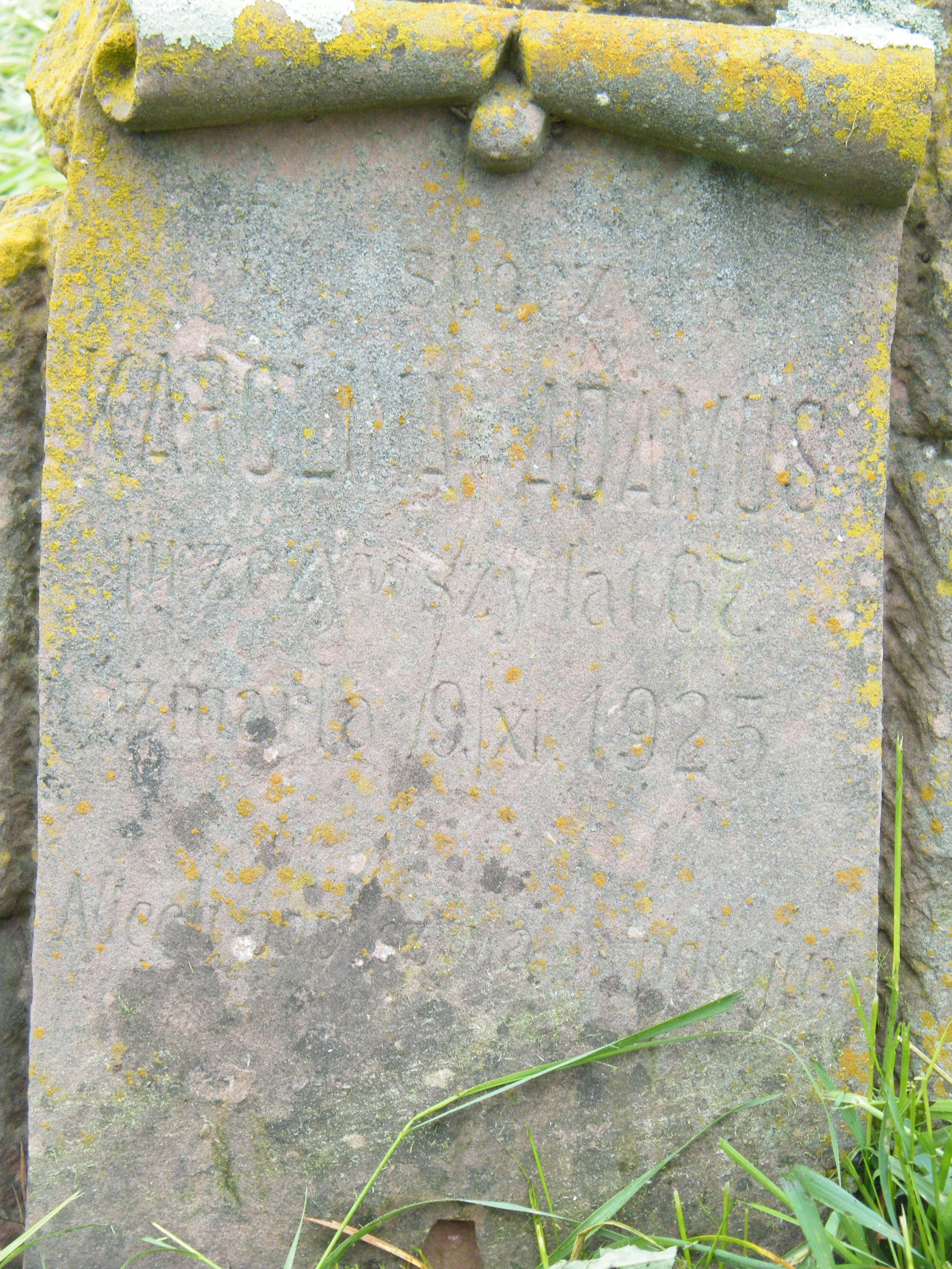 Inscription from the gravestone of Karolina Adamos, cemetery in Hlubočko Wielkie