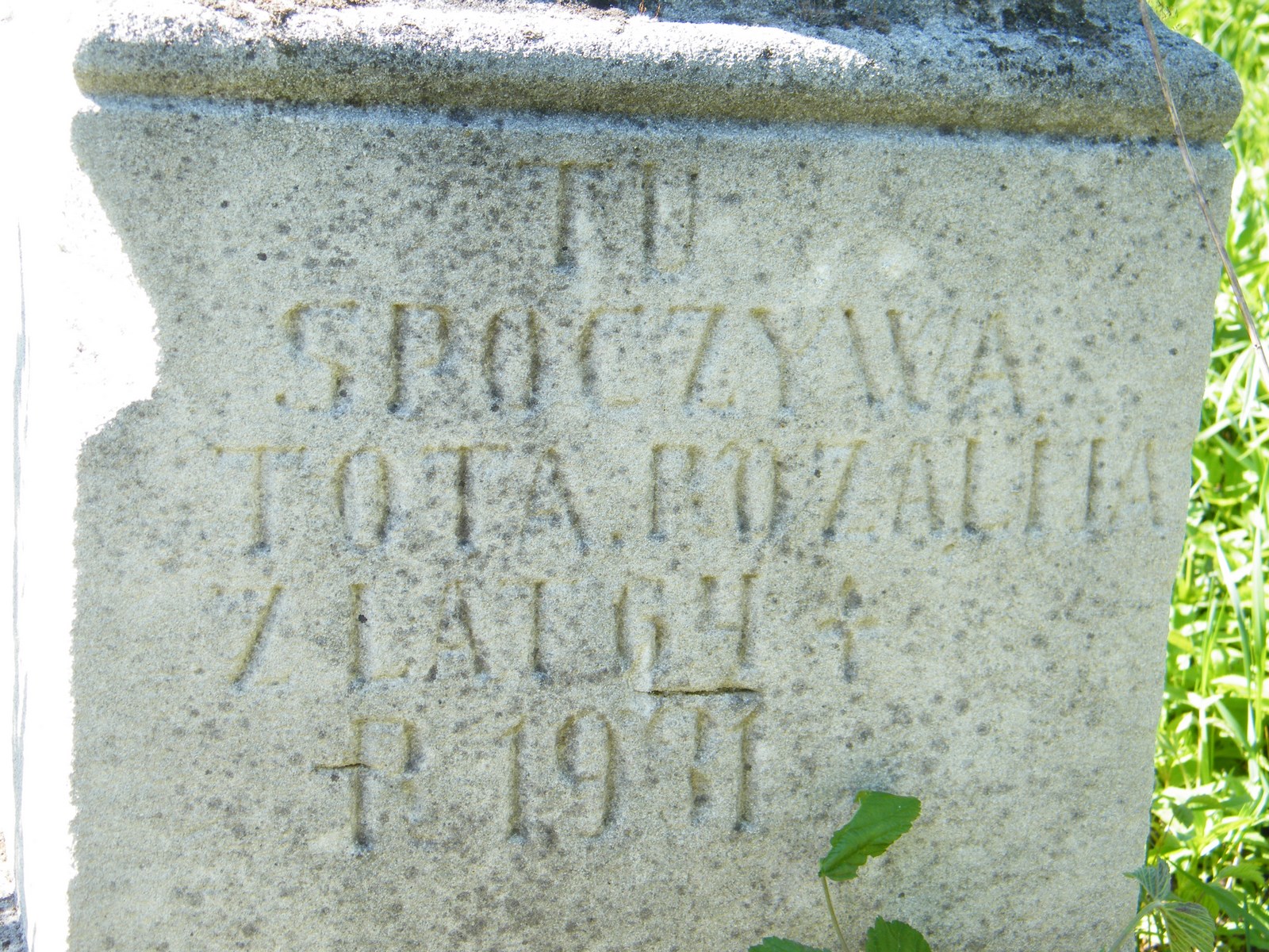 Inskrypcja z nagrobka Rozalii Toty, cmentarz w Ihrowicy