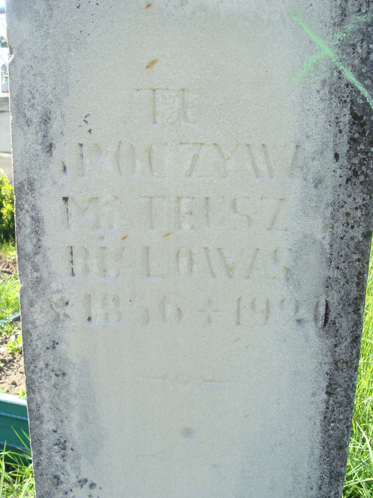 Inskrypcja z nagrobka Mateusza Białowąsa, cmentarz w Ihrownicy