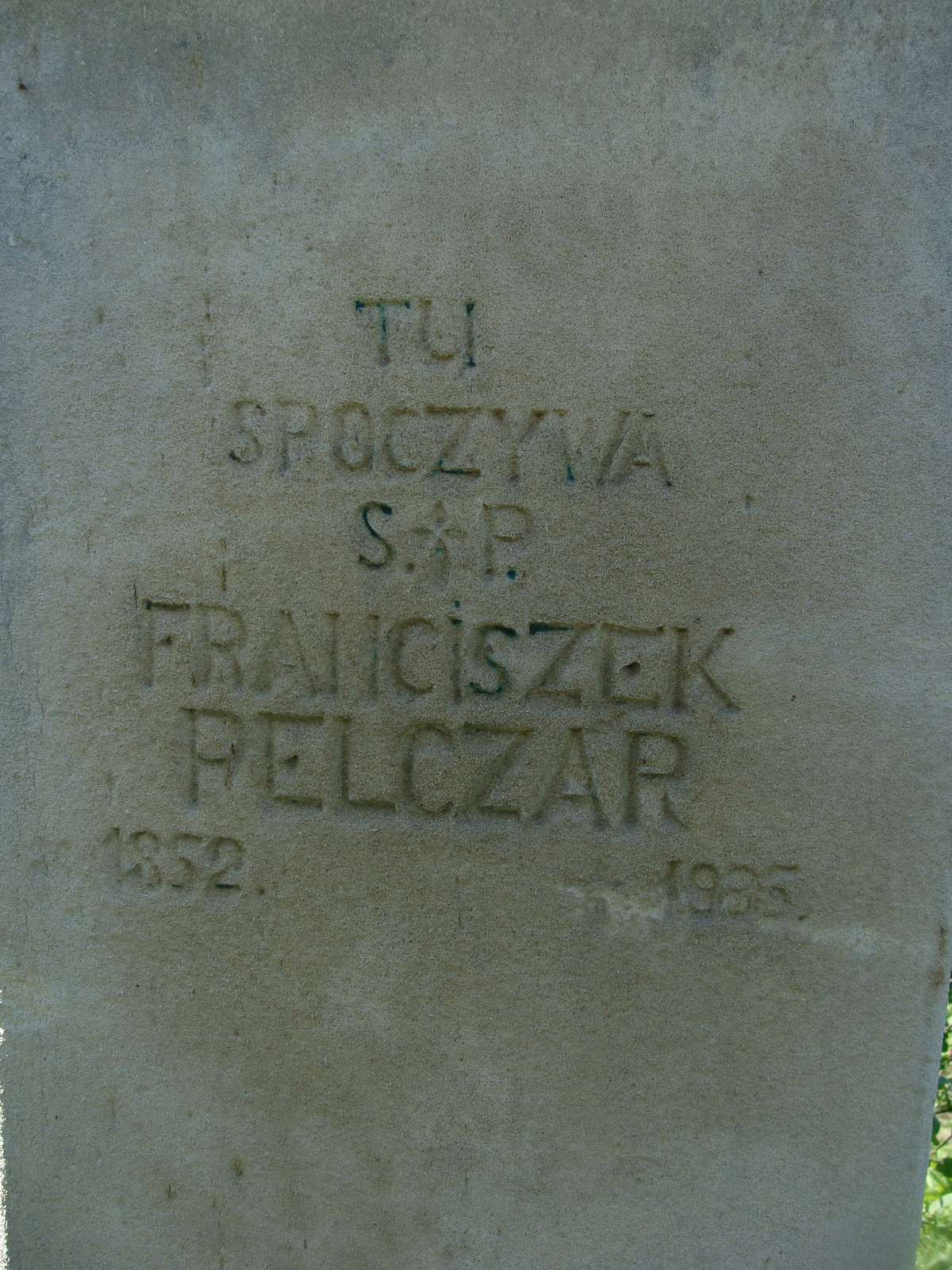 Inscription from the gravestone of Franciszek Relczar, cemetery in Ihrownica