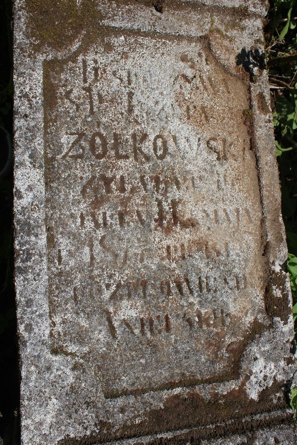 Inscription from the gravestone of N.N. Zolkowska, cemetery in Lozowa