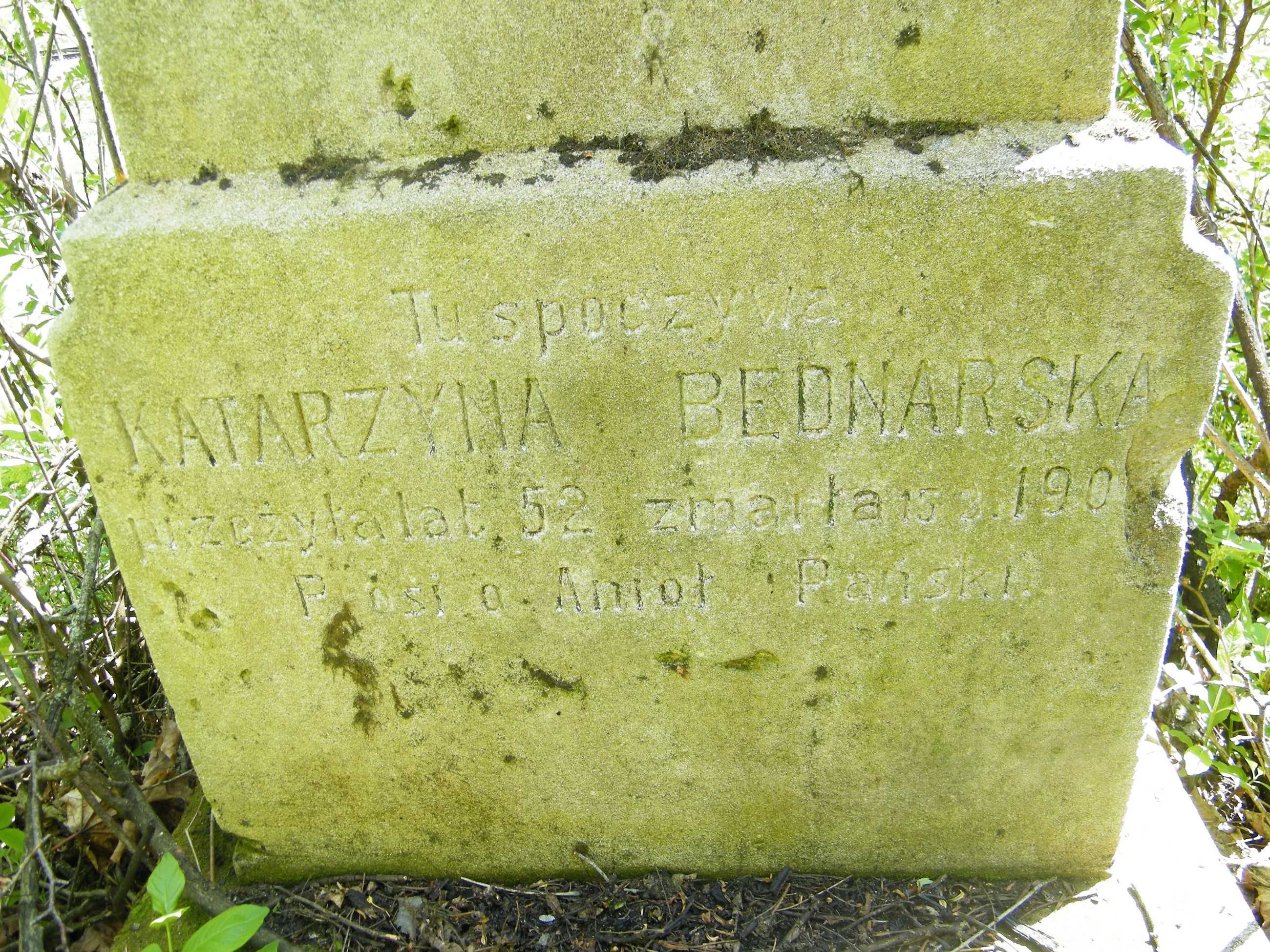 Inskrypcja z nagrobka Katarzyny Bednarskiej, Cmentarz w Łozowej