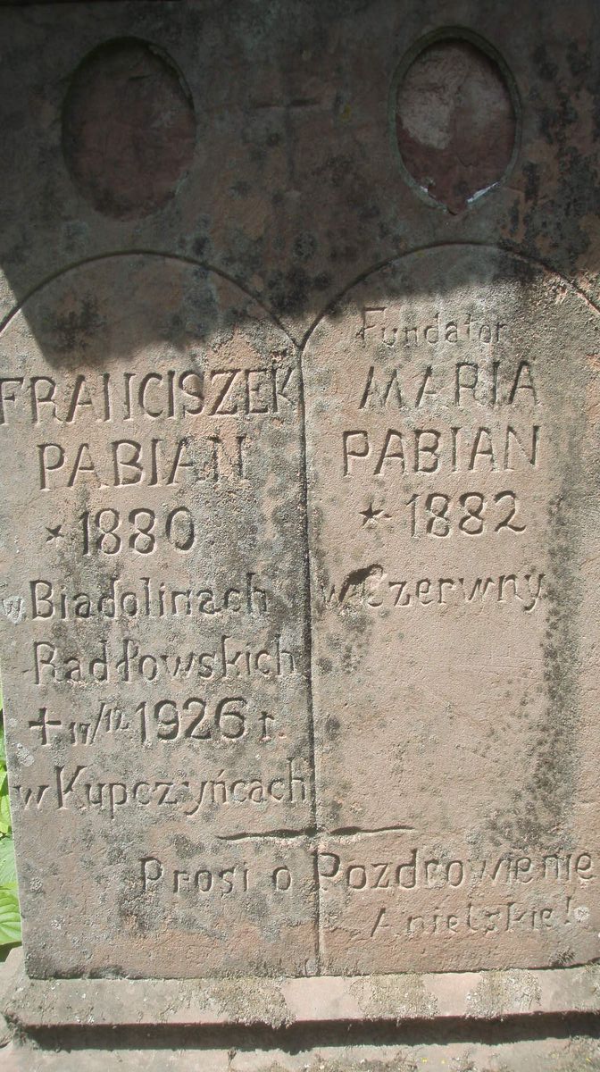 Inscription from the gravestone of Franciszek Pabian, Horodyszcze cemetery