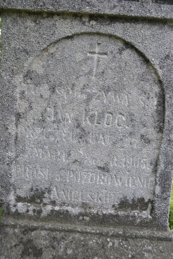 Fragment nagrobka Jana Kloca, cmentarz w Janówce