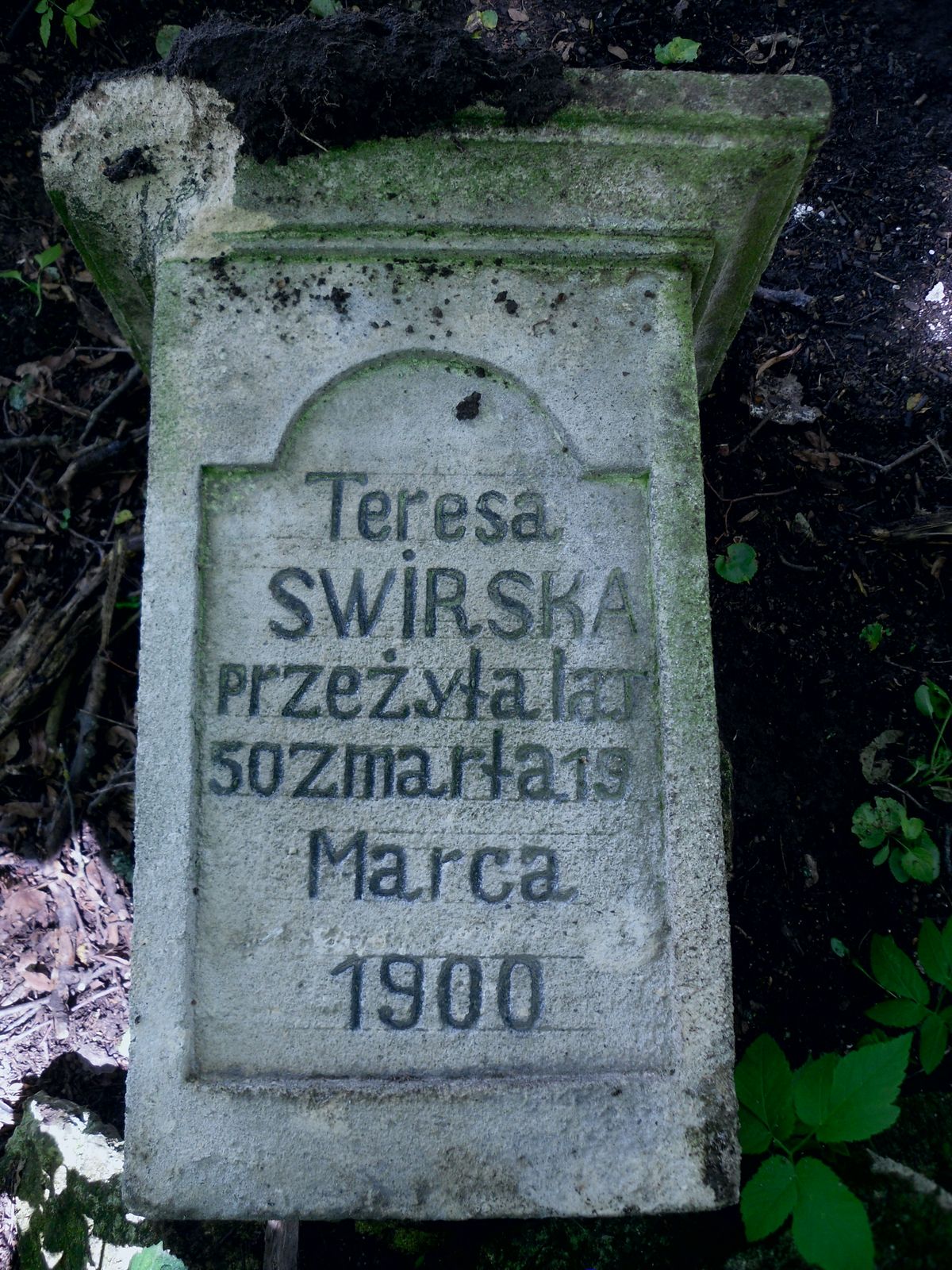 Inscription from the gravestone of Teresa Swirska. Cemetery in Kokutkowce