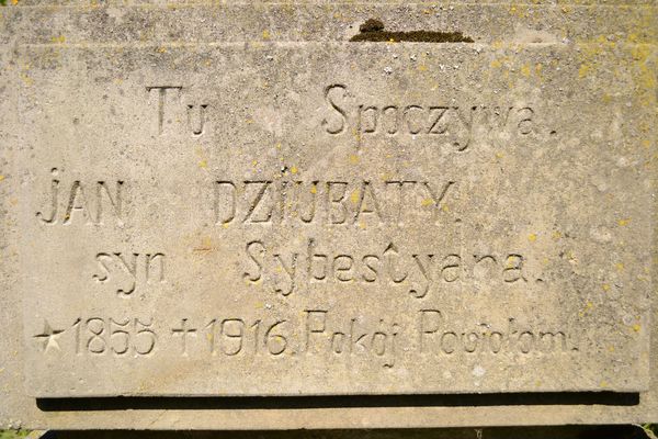 Inscription from the gravestone of Jan Dziubaty, Dolzhanka cemetery