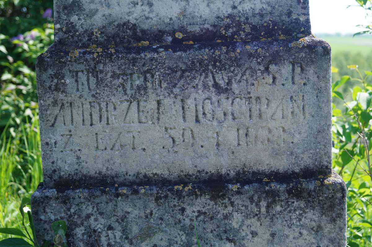 Inscription from the gravestone of Andrzej Mościpan, cemetery in Łozowa