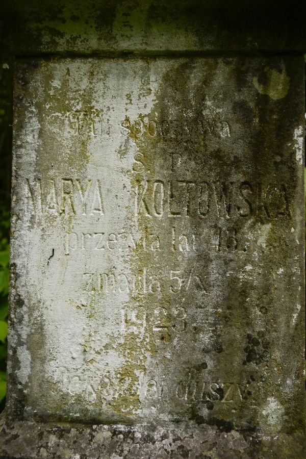 Inscription from the gravestone of Marya Koltowska. Cemetery in Kokutkovce