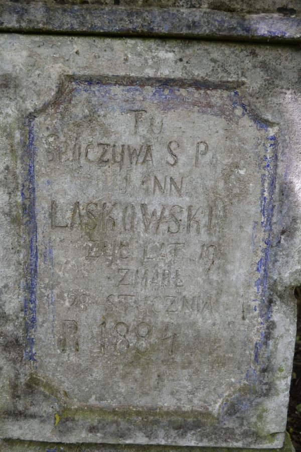 Inscription from the gravestone of Jan Laskowski. Cemetery in Kokutkowce