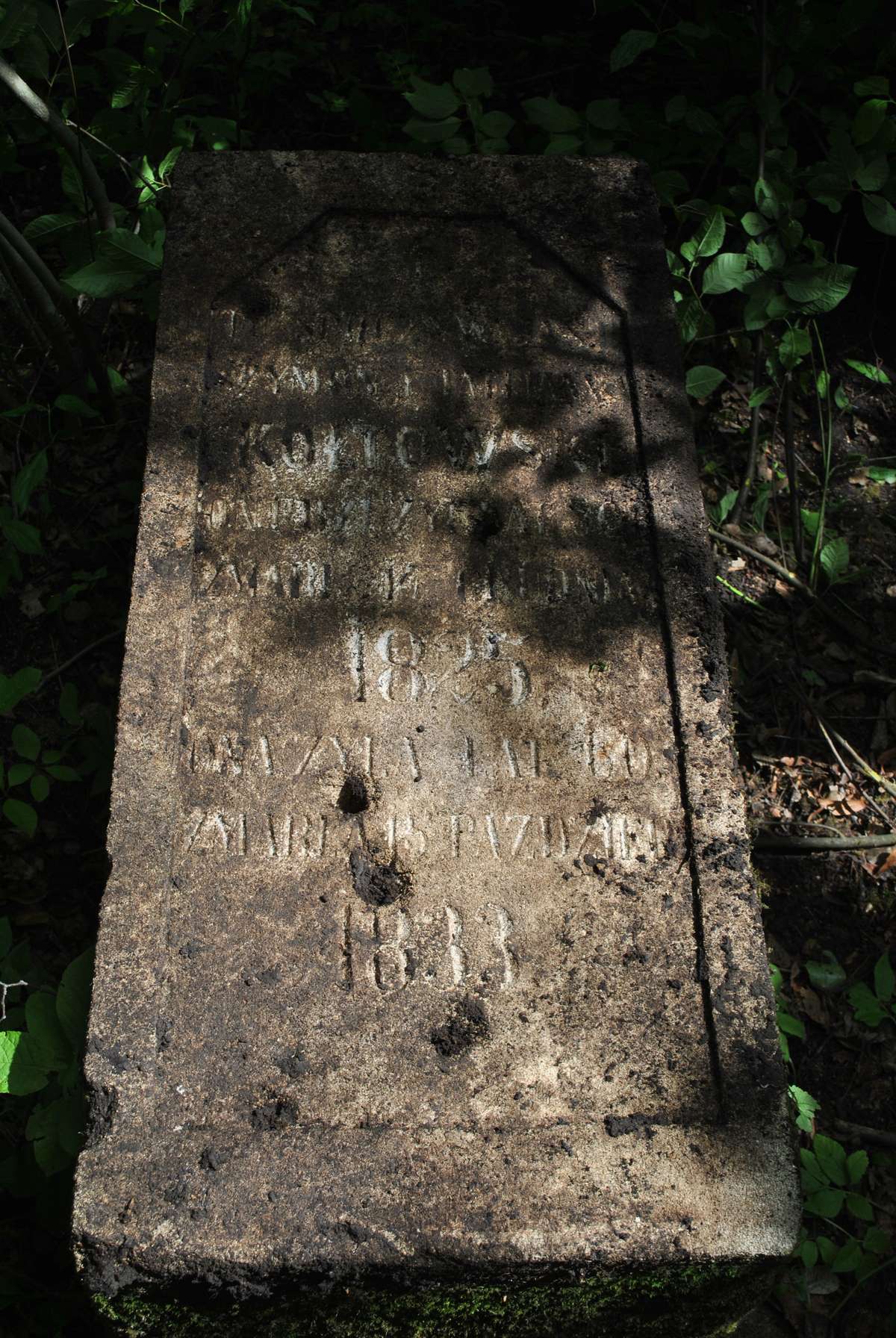 Fragment of the tombstone of Simon and Tatiana Koltowski. Cemetery in Kokutkovce
