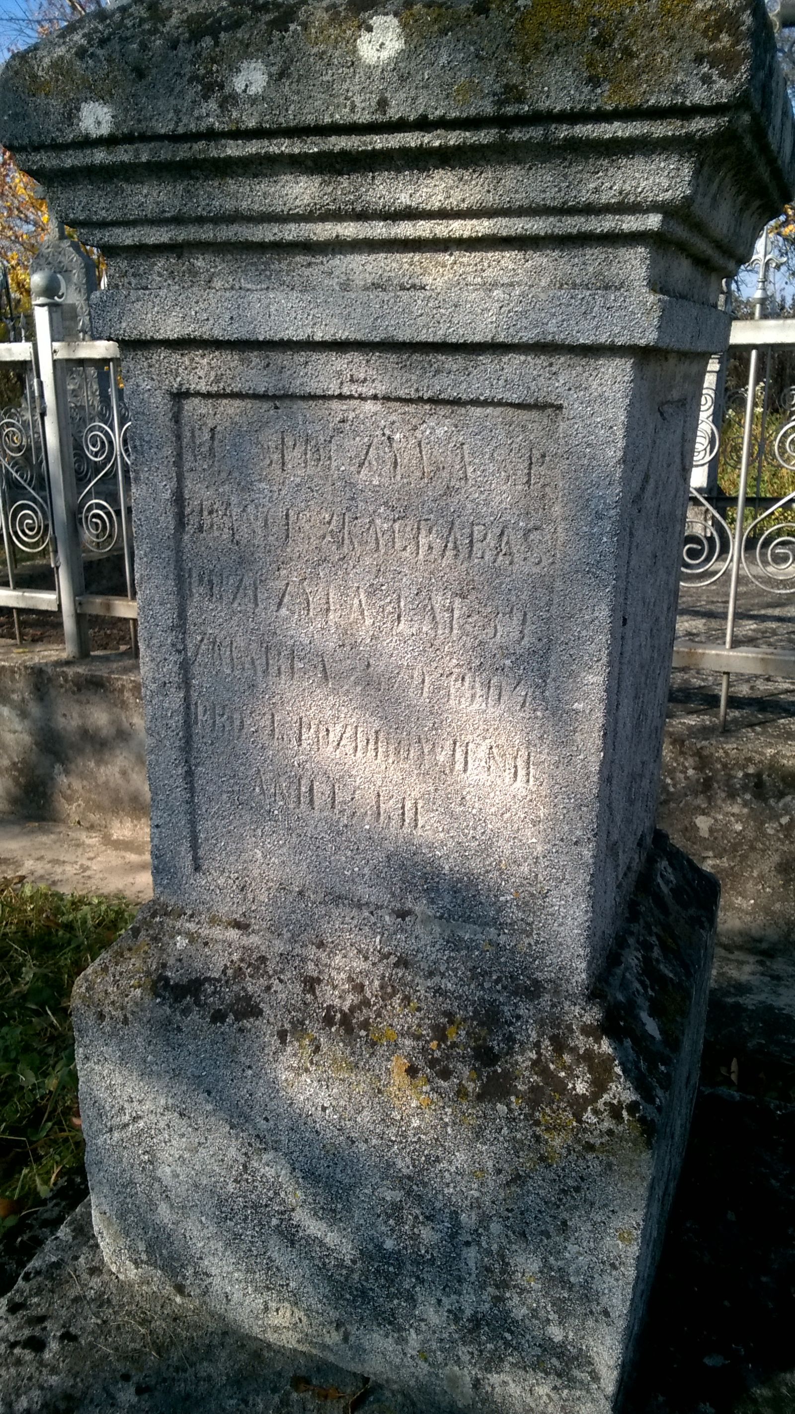 Inscription from the gravestone of Franciszka Grabas, Ihrownica cemetery