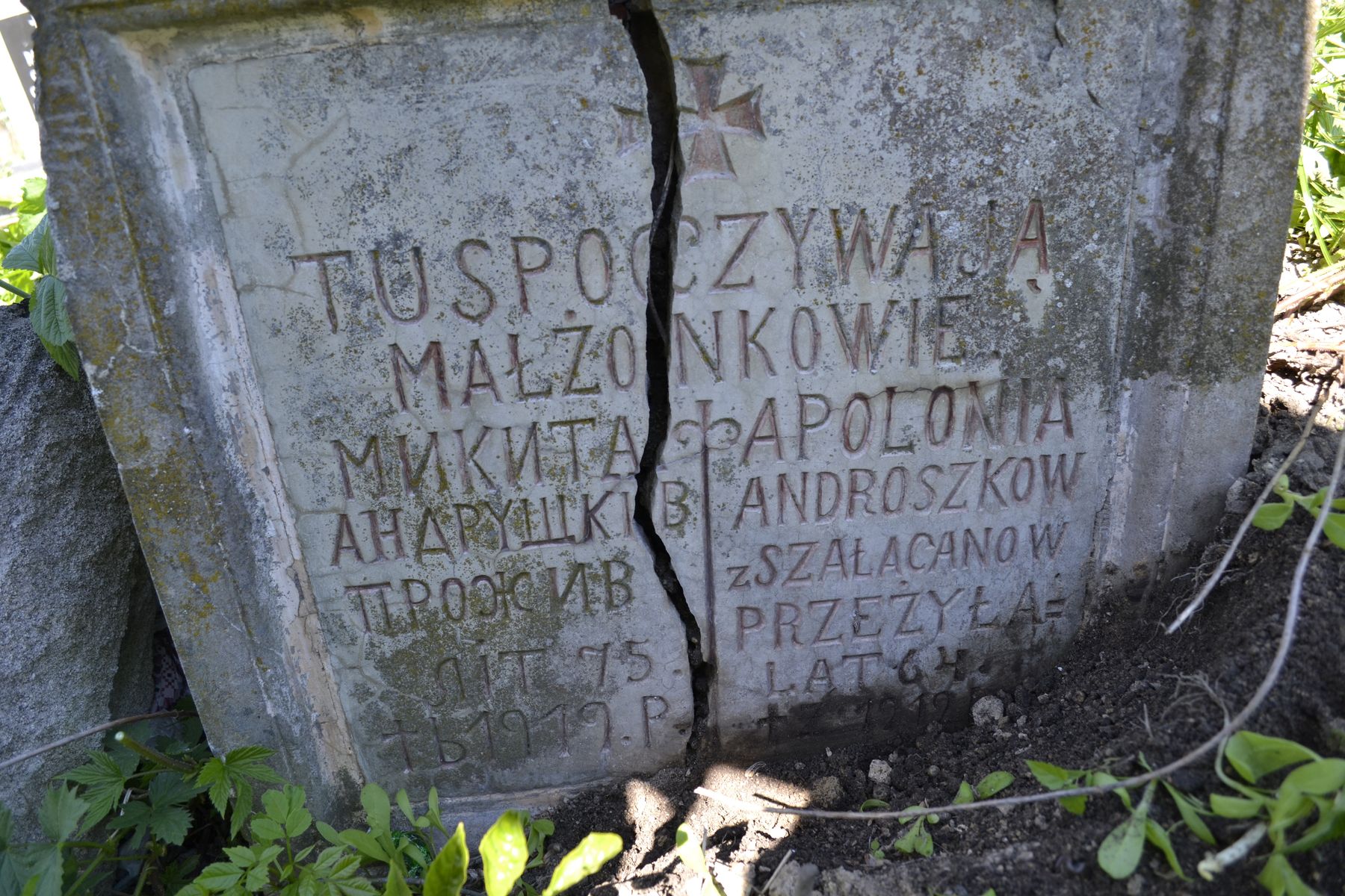 Inscription from the gravestone of Apolonia Androshkov, Dolzhanka cemetery