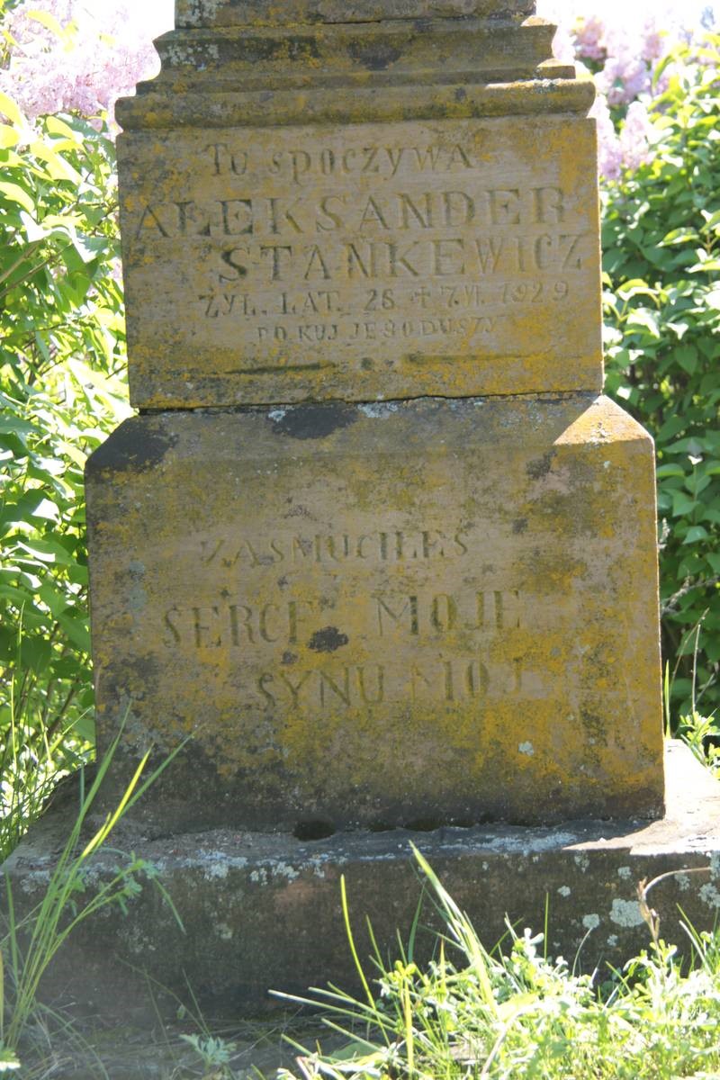 Inskrypcja z nagrobka Aleksandra Stankiewicza, cmentarz w Łozowej