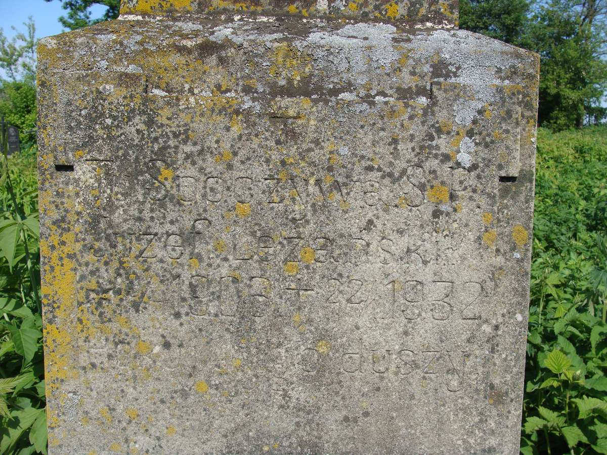 Inskrypcja z nagrobka Józefa Leżańskiego, cmentarz w Cebrowie