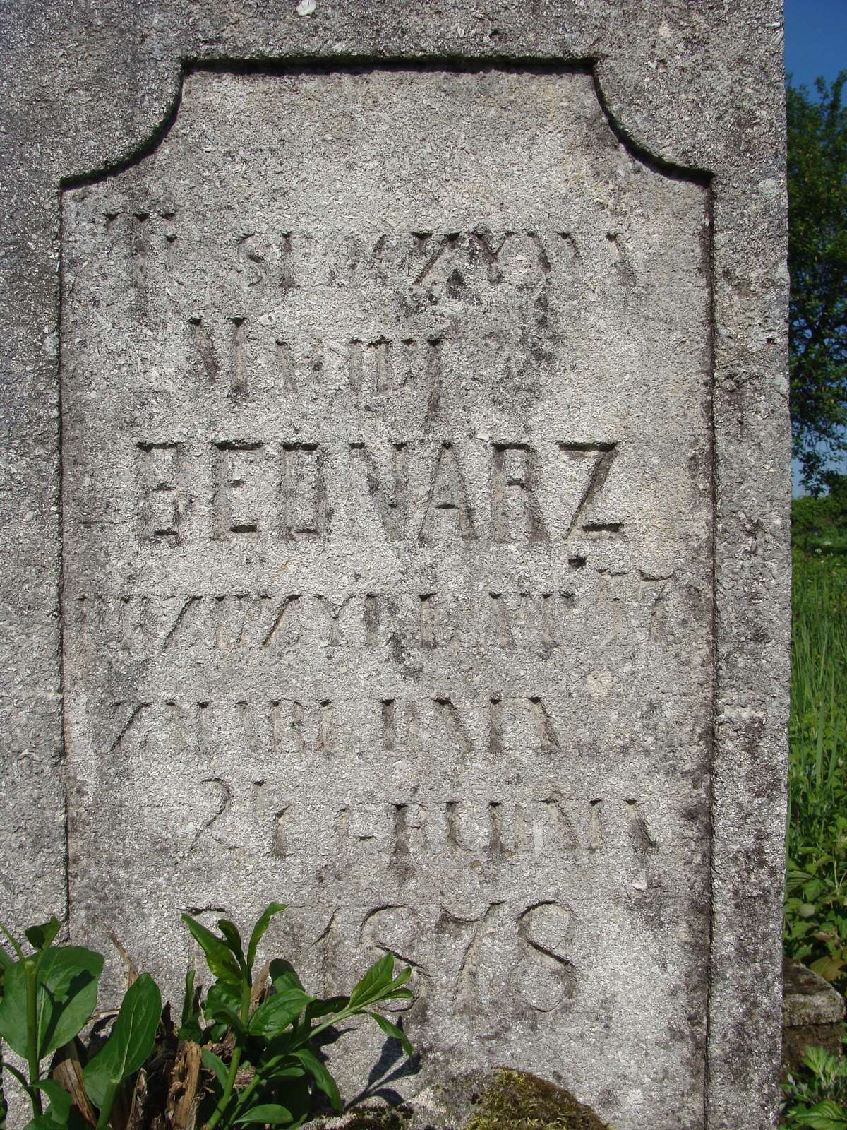 Inskrypcja z nagrobka Macieja Bednarza, cmentarz w Cebrowie