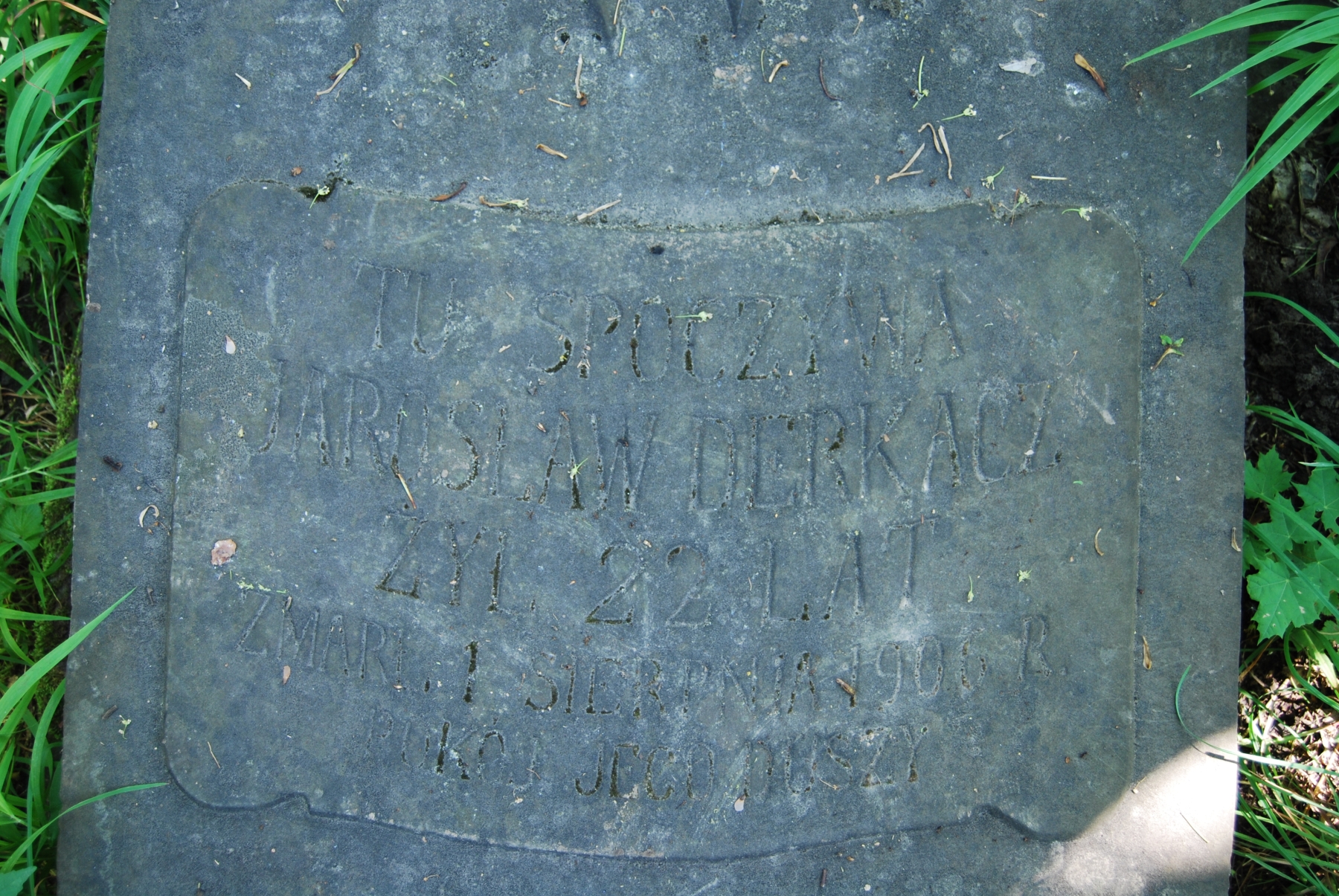 Fragment of a tombstone of Jarosław Derkacz, cemetery in Borki Wielkie