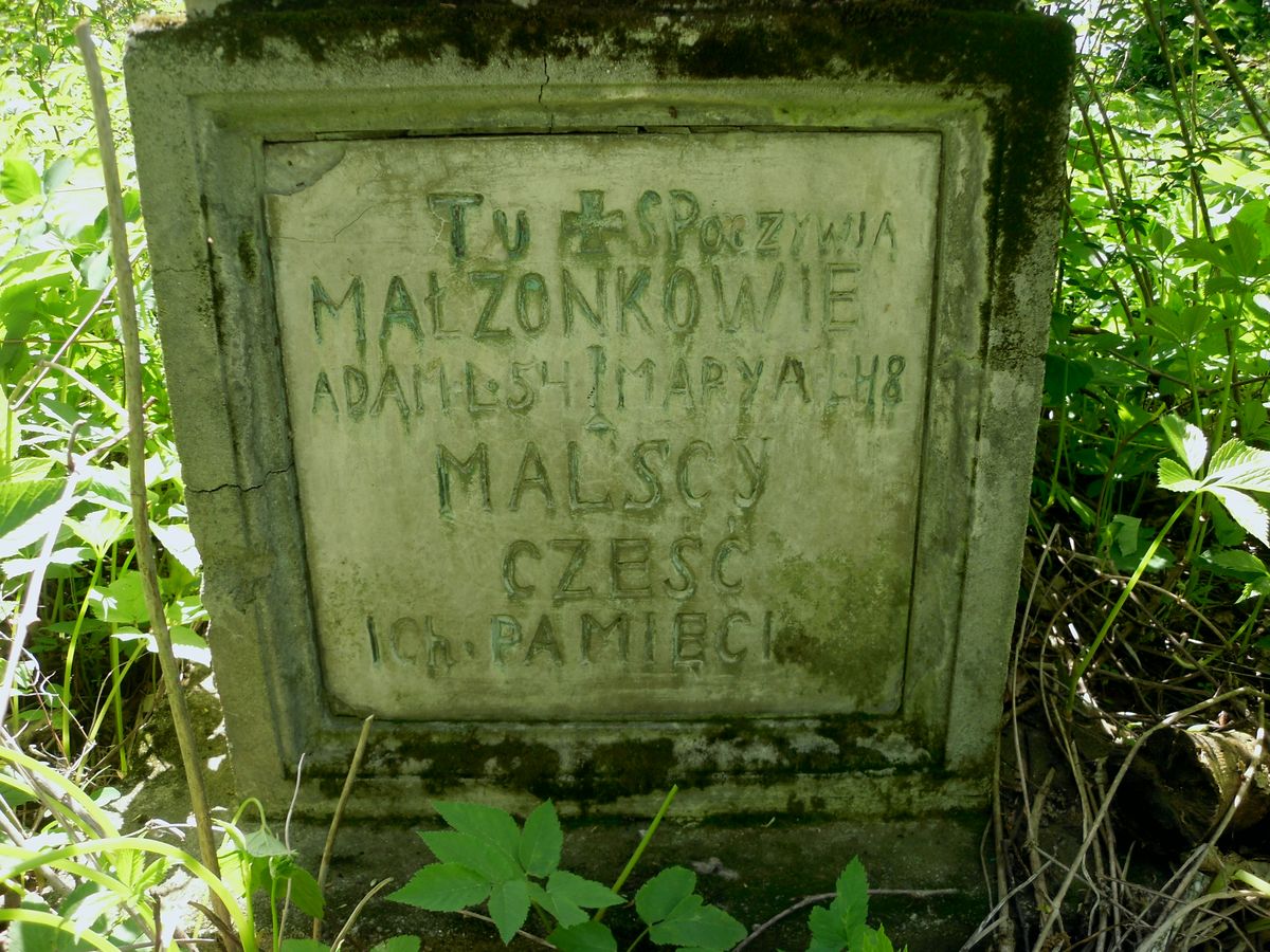 Inscription from the tombstone of Adam and Maria Malski, Kozlowo cemetery