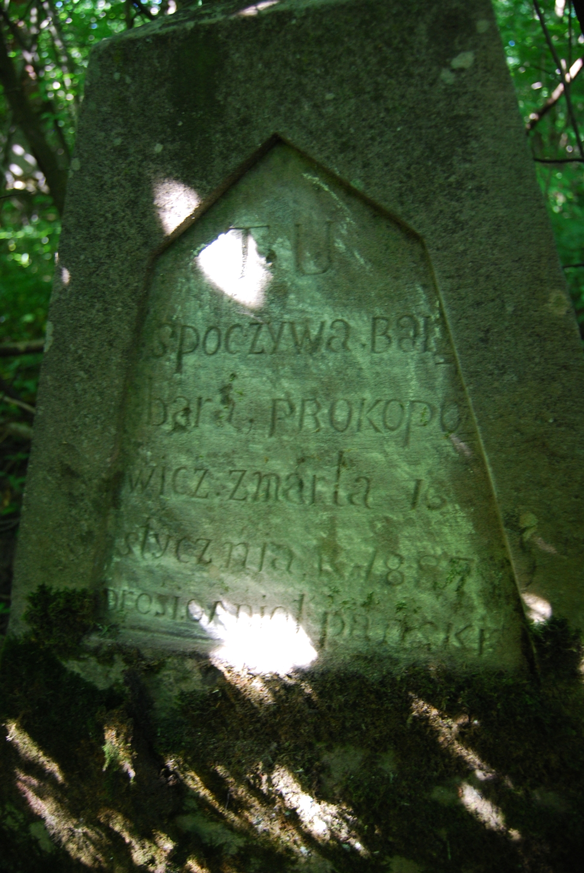 Inscription from the gravestone of Barbara Prokopowicz, Bucniowie cemetery