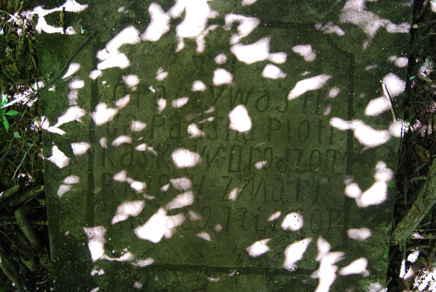 Inskrypcja z nagrobka Piotra Kaskówa, cmentarz w Bucniowie