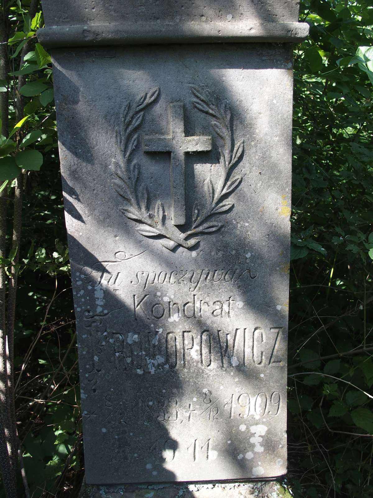 Inskrypcja z nagrobka Konrada Prokopowicza, cmentarz w Bucniowie