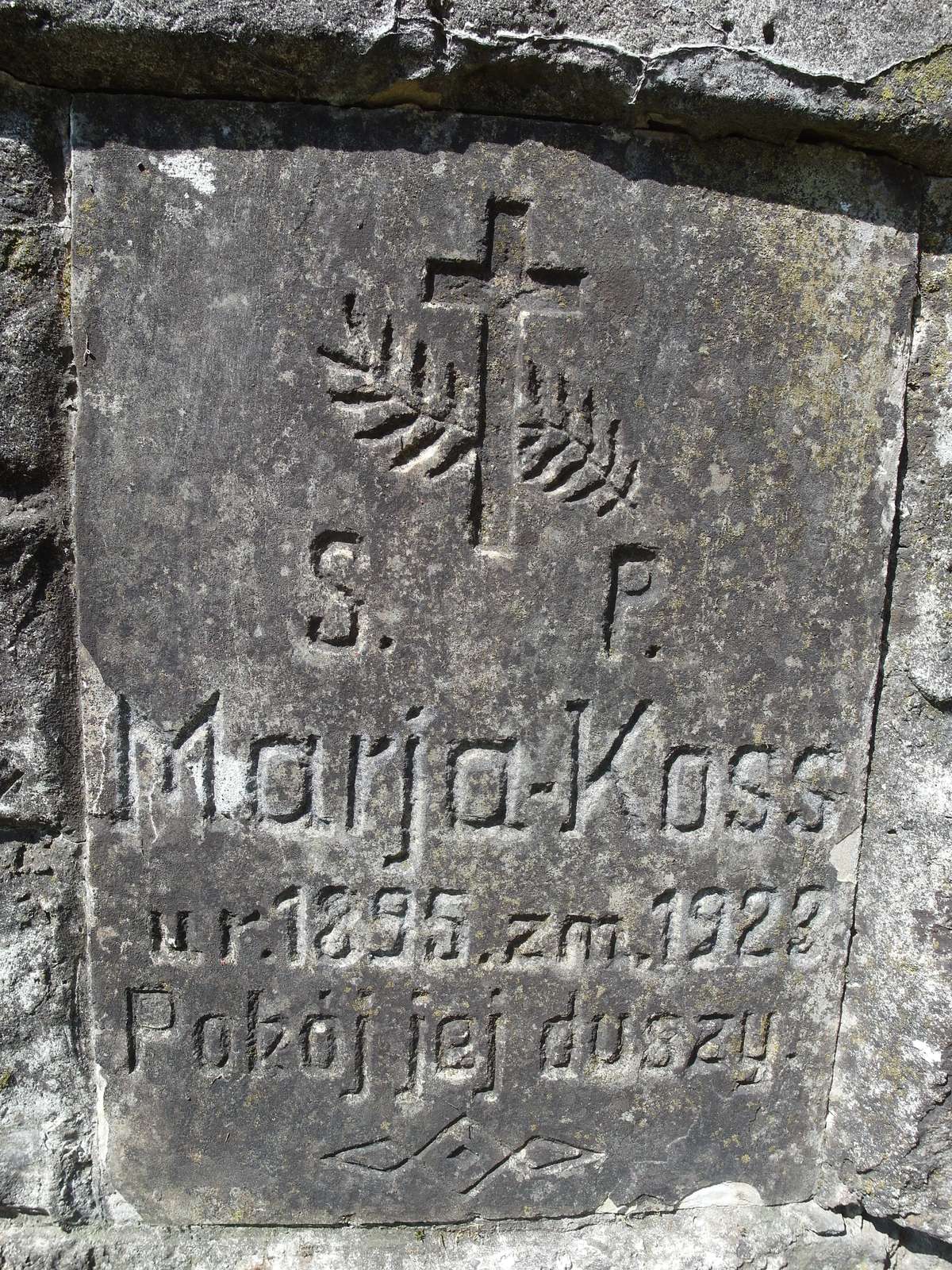 Inskrypcja z nagrobka Marii Koss, cmentarz w Bucniowie