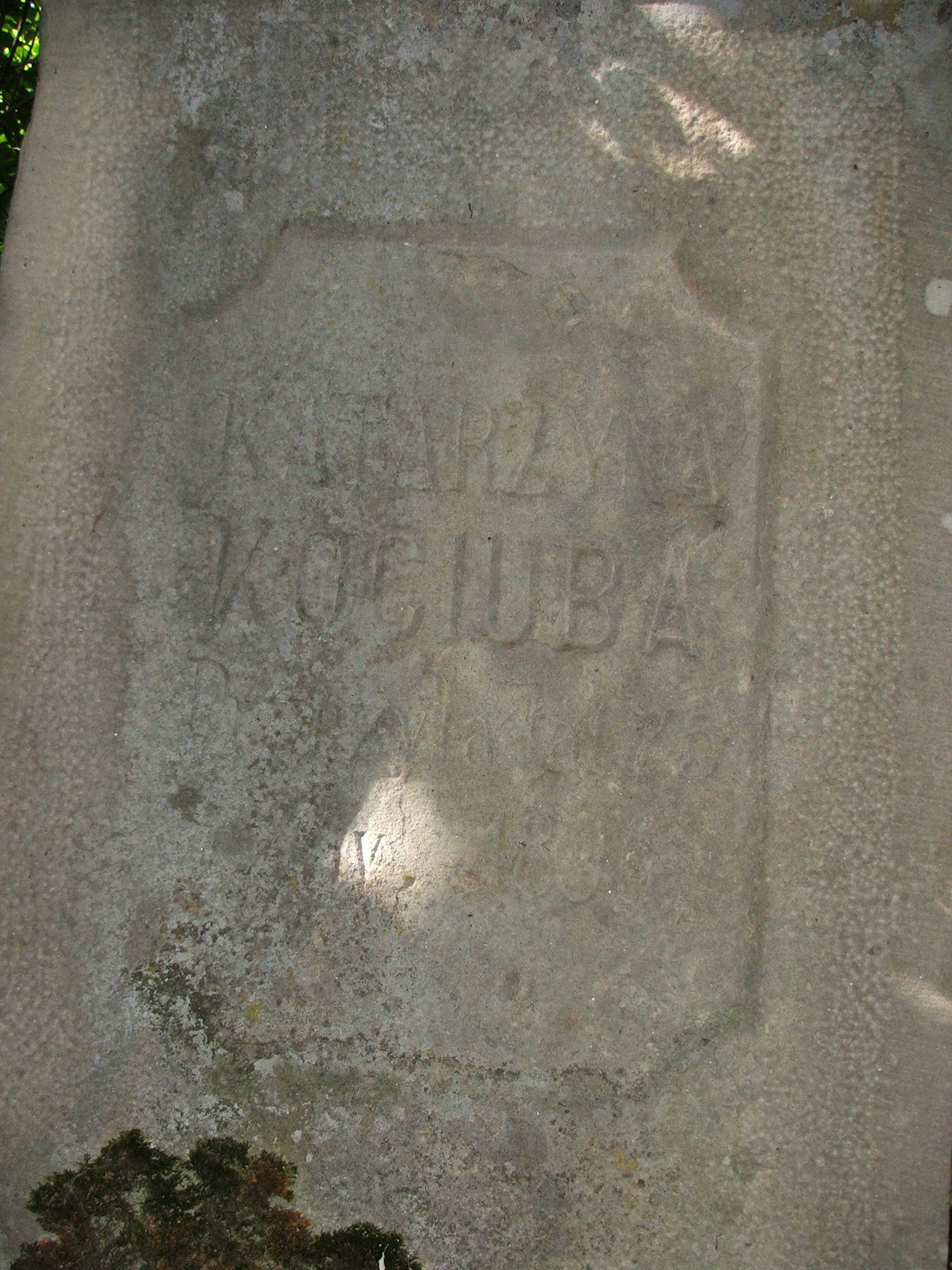 Inskrypcja z nagrobka Katarzyny Kociuby, cmentarz w Bucniowie