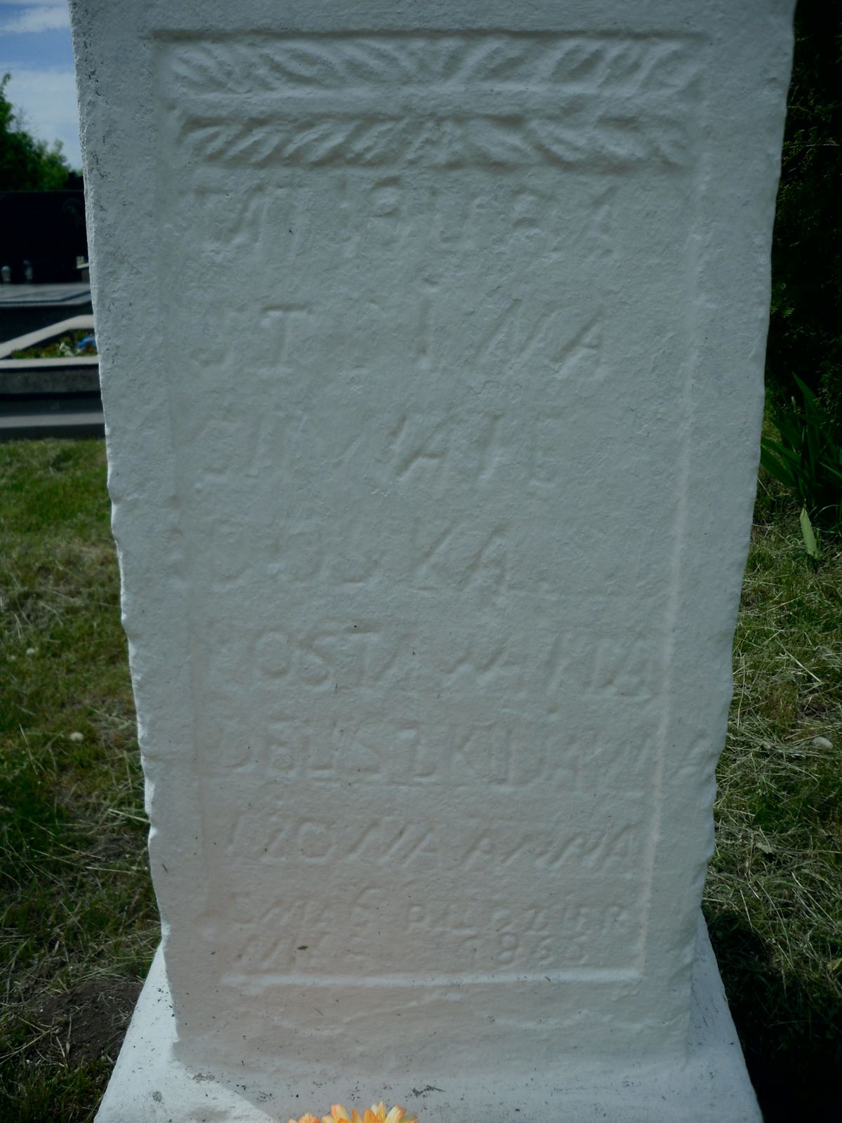 Inscription of the Votive Monument to Anna and Jan Delszka in the cemetery in Draganovka
