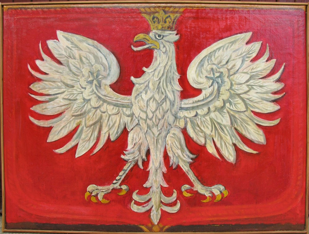 Painting by an anonymous amateur painter depicting the emblem of Poland, after conservation