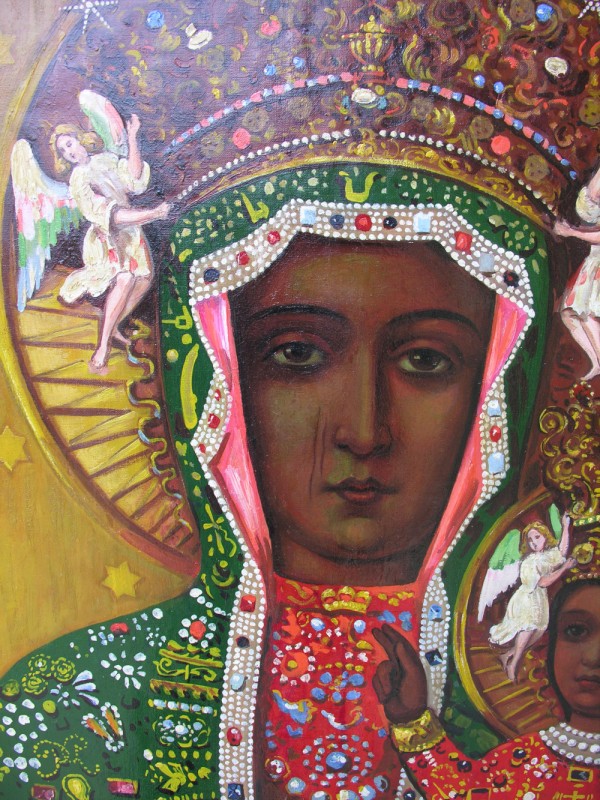 Painting by an anonymous amateur painter depicting Our Lady of Czestochowa, after restoration