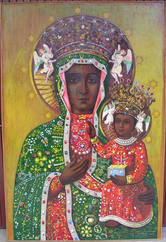 Painting by an anonymous amateur painter depicting Our Lady of Czestochowa, after restoration